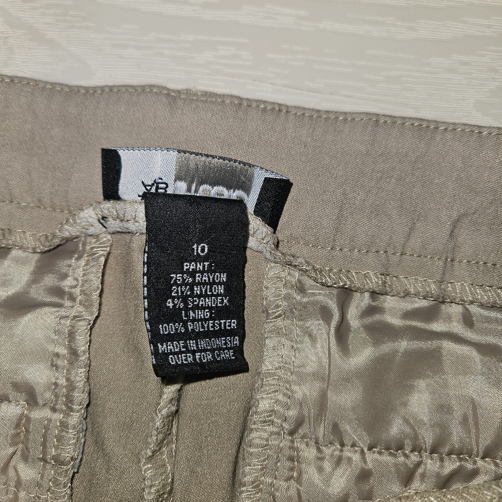 AB StudioTan Khaki Stretch Chino Dress Pants Size 10 Rayon Blend Career Trousers - Picture 4 of 9